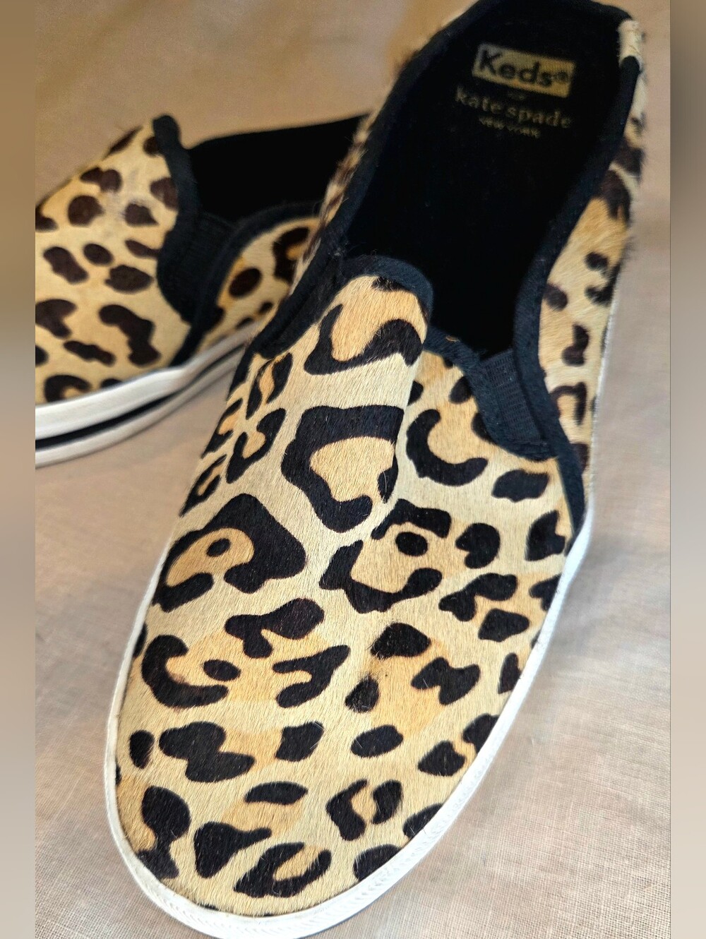 Kate Spade x Keds Leopard Calf Hair Slip On Sneakers Womens 8.5